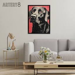 "Artery8 Labrador Dog Lab Pet Portrait Framed Canvas Wall Art Print in Grey - Size: W12"" x H16""" - thumbnail 3