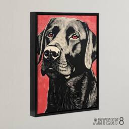 "Artery8 Labrador Dog Lab Pet Portrait Framed Canvas Wall Art Print in Grey - Size: W12"" x H16""" - thumbnail 2