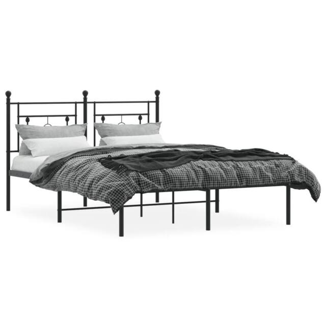 Berkfield Home Metal Bed Frame without Mattress with Headboard Black 140x190cm - Size: 140x190 cm - image 1