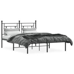 Berkfield Home Metal Bed Frame without Mattress with Headboard Black 140x190cm - Size: 140x190 cm - thumbnail 1