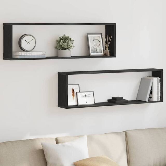 Berkfield Home Wall Cube Shelves 2 pcs Black Oak 100x15x30 cm Engineered Wood - Size: 100 x 15 x 30 cm - image 1
