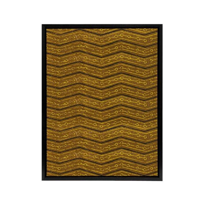 "Artery8 Zigzag Geometric Textile Pattern Framed Canvas Wall Art Print Korin in Brown - Size: W12"" x H16""" - image 1