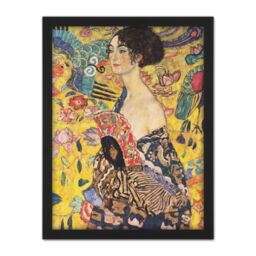 "Artery8 Wall Art Print Klimt Lady With Fan Painting Large Framed Wall Décor Art in White - Size: W18"" x H24""" - thumbnail 1