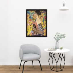 "Artery8 Wall Art Print Klimt Lady With Fan Painting Large Framed Wall Décor Art in White - Size: W18"" x H24""" - thumbnail 2