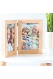 "MijMoj Design Solid Oak Hinged Double 7"" x 5"" Photo Frame - Natural Wood Folding Frame for Two Portrait Photos in Light Oak" - thumbnail 3