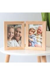 "MijMoj Design Solid Oak Hinged Double 7"" x 5"" Photo Frame - Natural Wood Folding Frame for Two Portrait Photos in Light Oak"