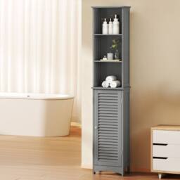 Levede Tall Bathroom Cabinet Freestanding Slim Bathroom Storage Cupboard Unit in Grey - thumbnail 3