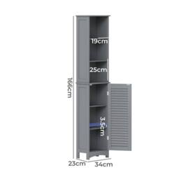Levede Tall Bathroom Cabinet Freestanding Slim Bathroom Storage Cupboard Unit in Grey - thumbnail 4