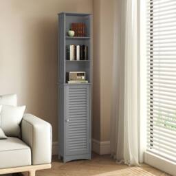 Levede Tall Bathroom Cabinet Freestanding Slim Bathroom Storage Cupboard Unit in Grey - thumbnail 2