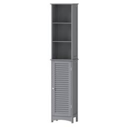Levede Tall Bathroom Cabinet Freestanding Slim Bathroom Storage Cupboard Unit in Grey - thumbnail 1