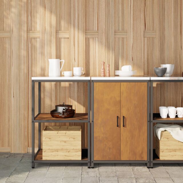 Berkfield Home Kitchen Storage Set with Shelf with Storage with Door Adjustable 2 pcs Rusty Weathering steel in Brown - image 1