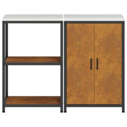 Berkfield Home Kitchen Storage Set with Shelf with Storage with Door Adjustable 2 pcs Rusty Weathering steel in Brown - thumbnail 9