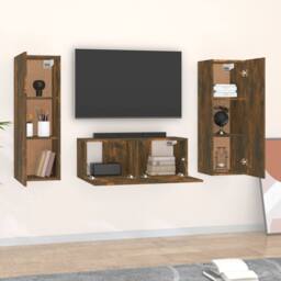Berkfield Home 3 Piece TV Cabinet Set Smoked Oak Engineered Wood in Brown - thumbnail 3
