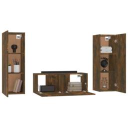 Berkfield Home 3 Piece TV Cabinet Set Smoked Oak Engineered Wood in Brown - thumbnail 4