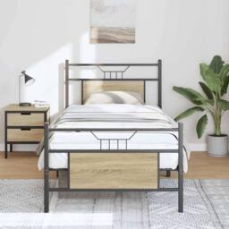 Berkfield Home Bed Frame without Mattress Sonoma Oak 90x200 cm Engineered Wood in Brown - thumbnail 4