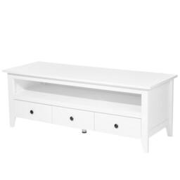Wyld and Coco 61-inch White TV Stand - Rustic 3-Drawer Unit with Cable Management - thumbnail 5