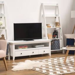 Wyld and Coco 61-inch White TV Stand - Rustic 3-Drawer Unit with Cable Management