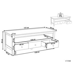 Wyld and Coco 61-inch White TV Stand - Rustic 3-Drawer Unit with Cable Management - thumbnail 3