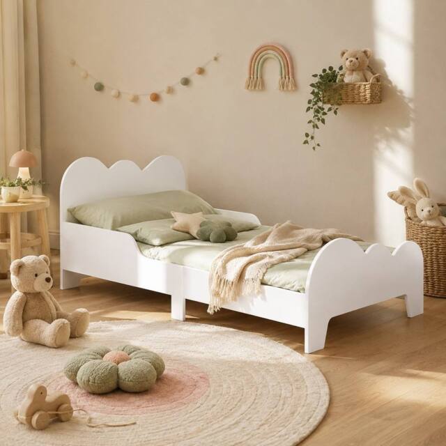 STILVORA Junior Bed Frame with Safety Rails & White Finish - Size: Cot Bed - image 1