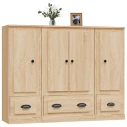 Berkfield Home Highboards 3 pcs Sonoma Oak Engineered Wood in Brown - thumbnail 4