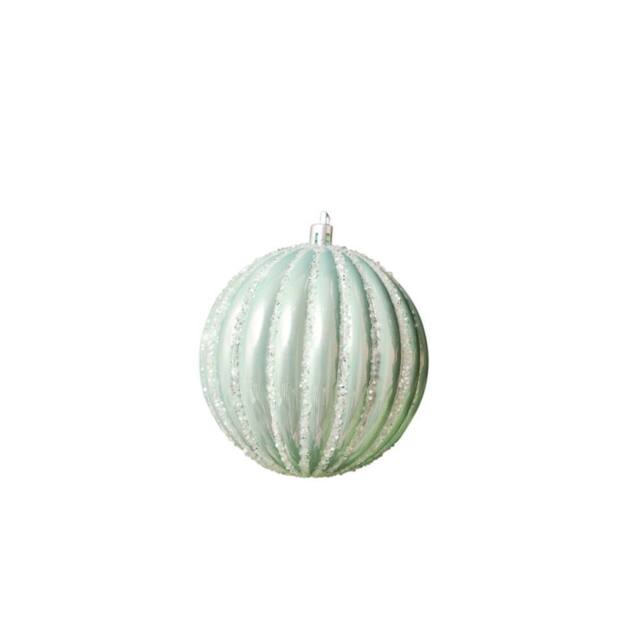 Melody Maison Set Of 2 Icy Blue Glitter Striped Reeded Hanging Baubles - 8cm - image 1