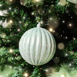 Melody Maison Set Of 2 Icy Blue Glitter Striped Reeded Hanging Baubles - 8cm - thumbnail 6
