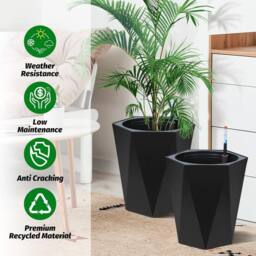 VOGREX Self-Watering Tall Planters, 2 PCS Resin Flower Pots in Black - thumbnail 3