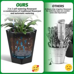VOGREX Self-Watering Tall Planters, 2 PCS Resin Flower Pots in Black - thumbnail 4
