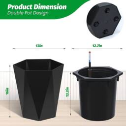 VOGREX Self-Watering Tall Planters, 2 PCS Resin Flower Pots in Black - thumbnail 2