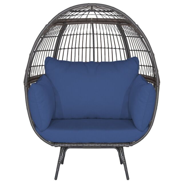 Costway Oversized Wicker Egg Chair Outdoor Patio Lounge Basket w/ 4 Cushions in Navy - image 1