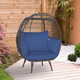 Costway Oversized Wicker Egg Chair Outdoor Patio Lounge Basket w/ 4 Cushions in Navy - thumbnail 4