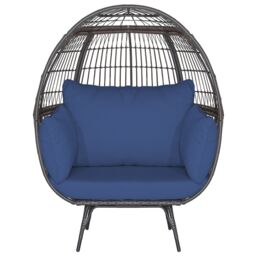 Costway Oversized Wicker Egg Chair Outdoor Patio Lounge Basket w/ 4 Cushions in Navy - thumbnail 1