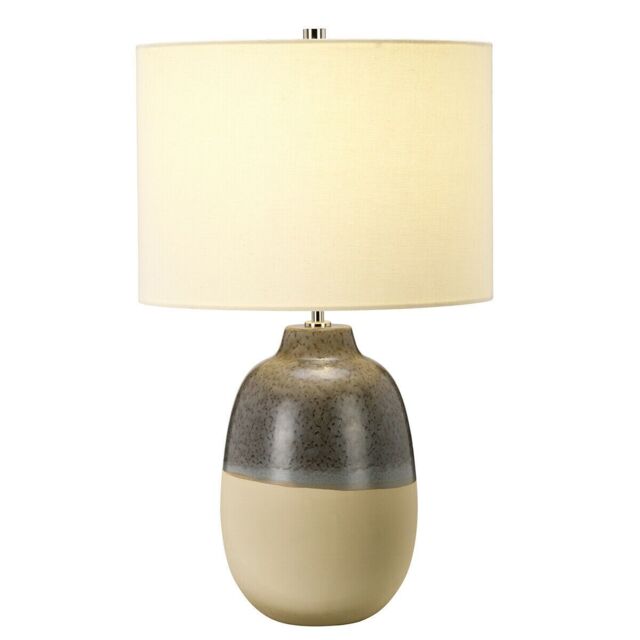 Loops Table Lamp Grey Brown Glaze Matt Beige Base Cream Faux Silk Shade LED E27 60W - image 1