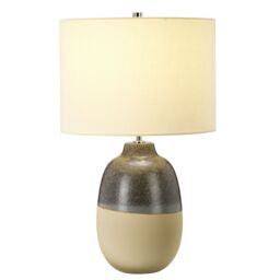 Loops Table Lamp Grey Brown Glaze Matt Beige Base Cream Faux Silk Shade LED E27 60W