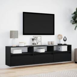 Berkfield Home TV Wall Cabinet with LED Black 180x31x45 cm - Size: 180 x 31 x 45 cm - thumbnail 4
