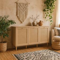 Wyld Haus Mallowmoss 3 Door Rattan & Light Wood Sideboard in Natural - thumbnail 1