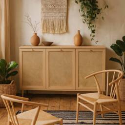 Wyld Haus Mallowmoss 3 Door Rattan & Light Wood Sideboard in Natural - thumbnail 2