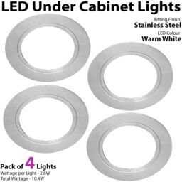Loops 4x BRUSHED NICKEL Round Flush Under Cabinet Kitchen Light & Driver Kit - Warm White LED in Metallics - thumbnail 3