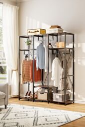 H&O Direct Large Freestanding Clothing Rack with Storage Shelves in Brown - thumbnail 1