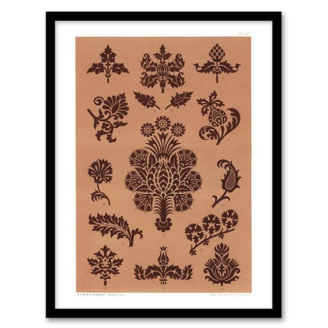 "Artery8 Medieval Botanical Pattern GA & MA Audsley Framed Wall Art Print in Pink - Size: W12"" x H16""" - image 1