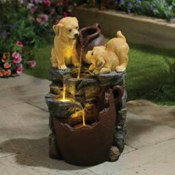 Gainsborough Solar Puppy Water Feature, Trickling Water with LED Lights - thumbnail 1