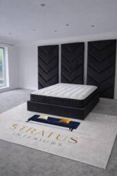 Stratus Interiors Optimus Velvet Bed Frame with Chevron Panel Headboard Set - Black - Size: Super King - thumbnail 2