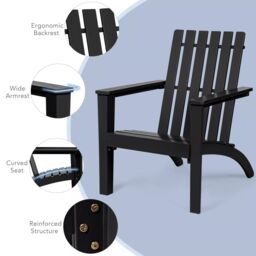 Costway Solid Acacia Wood Adirondack Chair Outdoor Patio Chair Lawn Chair in Black - thumbnail 6