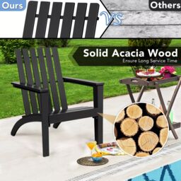 Costway Solid Acacia Wood Adirondack Chair Outdoor Patio Chair Lawn Chair in Black - thumbnail 4