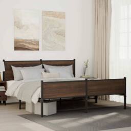 Berkfield Home Metal Bed Frame without Mattress Brown Oak 180x200 cm Super King - thumbnail 2