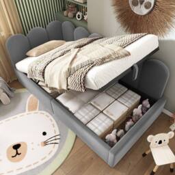 Rolipo 3FT Single Grey Velvet Daybed with Hydraulic Storage 90x190cm - Size: 90x190 cm - thumbnail 8