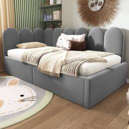 Rolipo 3FT Single Grey Velvet Daybed with Hydraulic Storage 90x190cm - Size: 90x190 cm - thumbnail 7