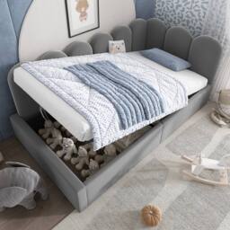Rolipo 3FT Single Grey Velvet Daybed with Hydraulic Storage 90x190cm - Size: 90x190 cm - thumbnail 9