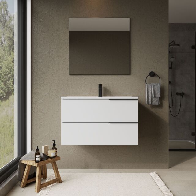 Banyetti Celtic 800mm Wall Hung Bathroom Vanity Unit with Lira Basin - Gloss White - image 1