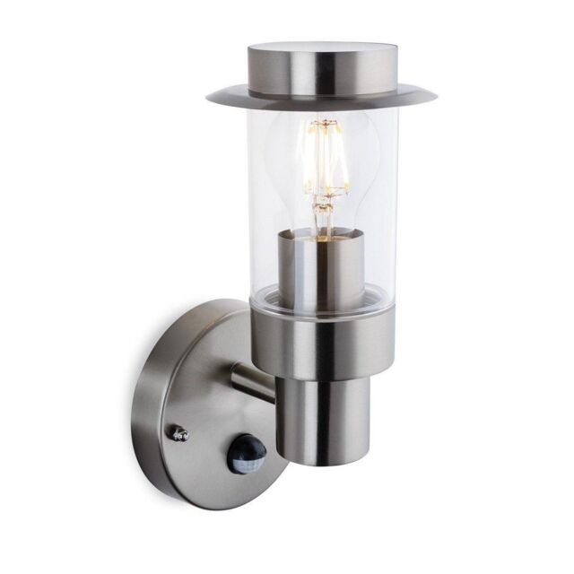 Netlighting Darwin Outdoor PIR Motion Wall Sensor Light Stainless Steel IP44 E27 in Grey